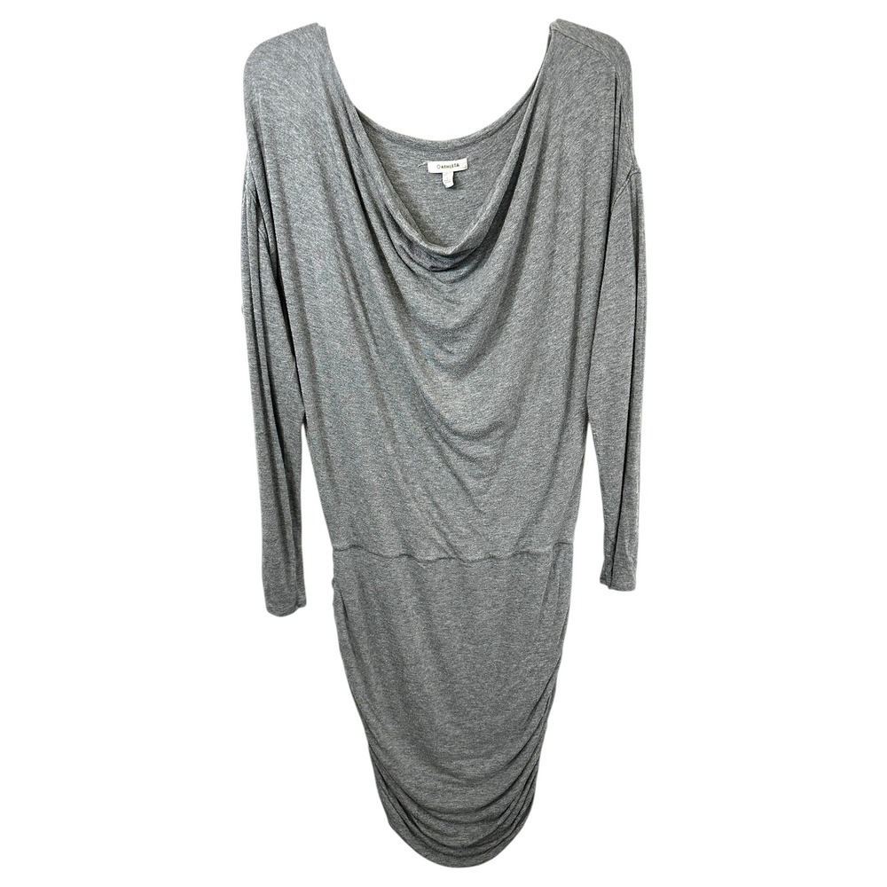 Athleta Large Solstice Dress Gray‎ Cowl Neck Long Sleeve Ruched Wool Blend 1186
